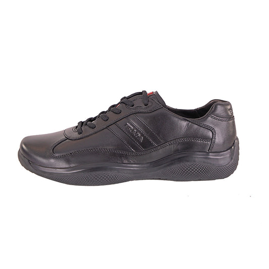 US 8/8.5 NEW PRADA Mens Black AMERICA'S CUP All Leather RED LOGO Line-A SNEAKERS