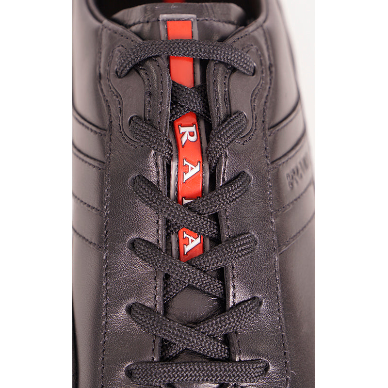 US 8/8.5 NEW PRADA Mens Black AMERICA'S CUP All Leather RED LOGO Line-A SNEAKERS