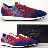 UK 10.5 US 11.5 NEW $760 PRADA Blue Red White Mln 70 KNIT LOGO TRAINERS SNEAKERS