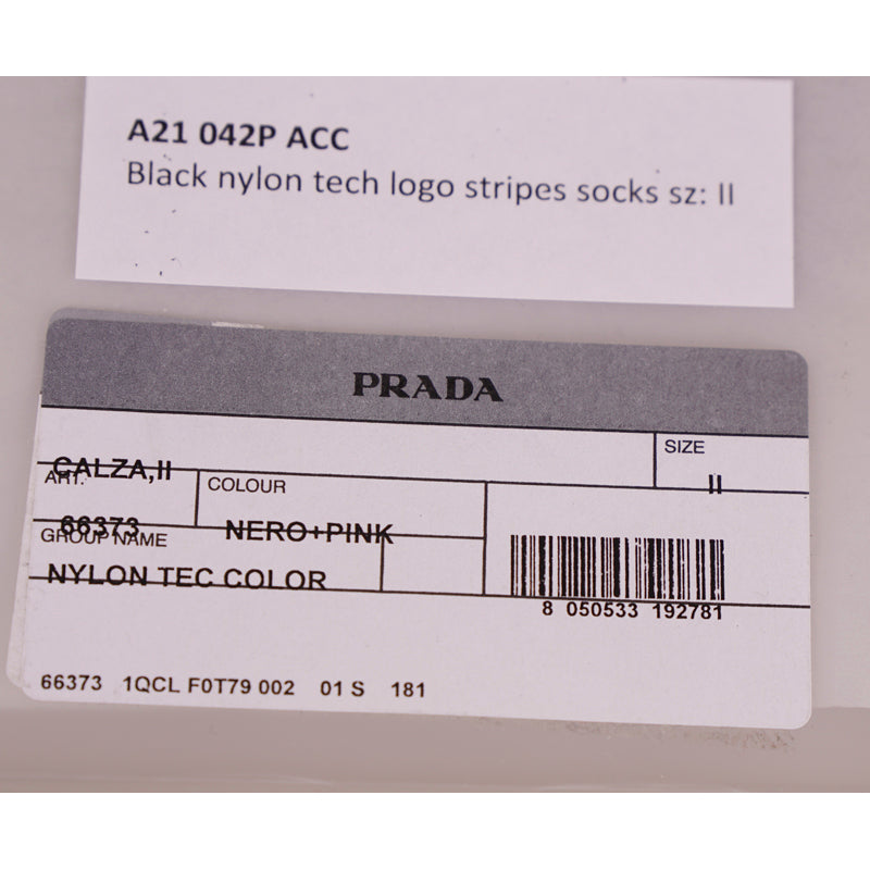 US S NEW $265 PRADA RUNWAY Black Pink TECHNO LOGO Geometric KNIT KNEE SOCKS