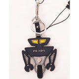 NEW $380 PRADA Blue ROBOT SAFFIANO LEATHER Silver Logo KEYCHAIN BAG TRICK NIB
