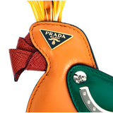 NEW $390 PRADA Papaya Orange Saffiano Leather TROPICAL PARROT KEYRING Bag TRICK