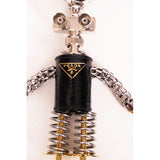NEW PRADA Black ROBOT Edward Hook Saffiano Leather METAL Keyring Trick BAG CHARM