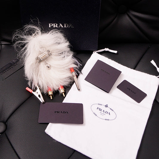 NEW $725 PRADA White Shearling RUFUS YETI MONSTER ROBOT Metal Keyring Trick BAG CHARM