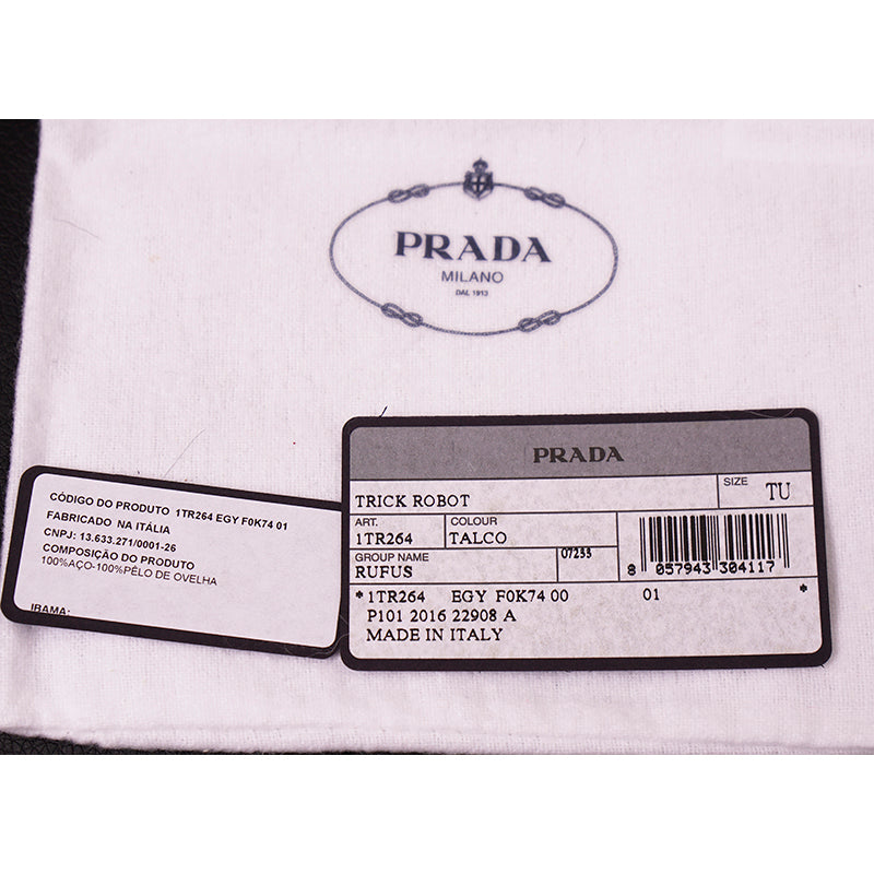 NEW $725 PRADA White Shearling RUFUS YETI MONSTER ROBOT Metal Keyring Trick BAG CHARM
