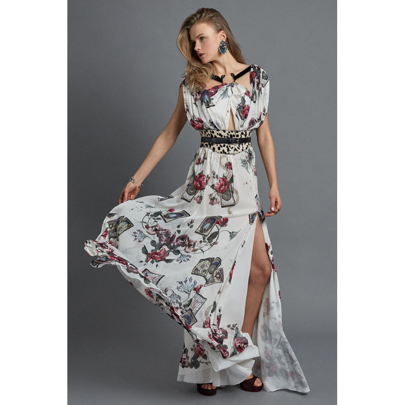 38 NEW $3900 ROBERTO CAVALLI RUNWAY White MYSTIC GARDEN Tarot FLORAL Dress GOWN