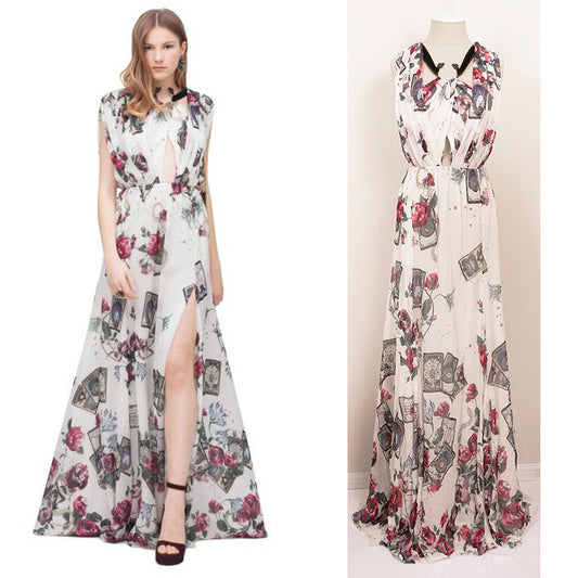 38 NEW $3900 ROBERTO CAVALLI RUNWAY White MYSTIC GARDEN Tarot FLORAL Dress GOWN