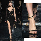 NEW $450 VERSACE Runway Gold Tone TRIBUTE Dangle Heart Curb Link BRACELET ANKLET