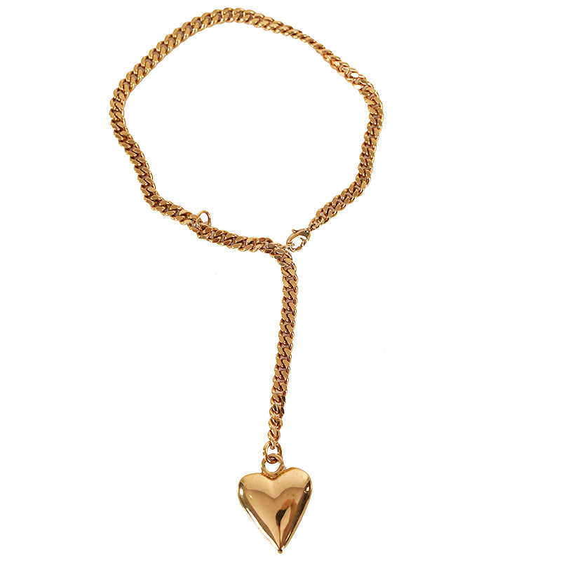 NEW $450 VERSACE Runway Gold Tone TRIBUTE Dangle Heart Curb Link BRACELET ANKLET