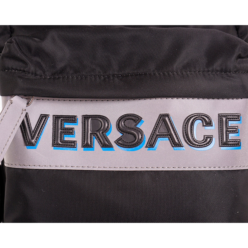 NEW $895 VERSACE Men's Black Nylon GRAY EMBOSSED LOGO Greca Crossbody SPORTY BAG