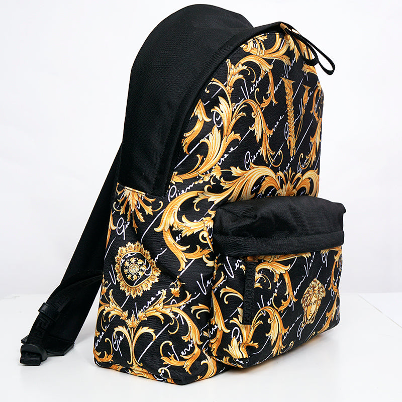 NEW $1,150 VERSACE Black GOLD BAROCCC MEDUSA Signature Print VIRTUS V BACKPACK