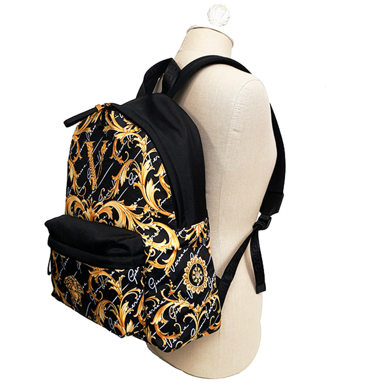 NEW $1,150 VERSACE Black GOLD BAROCCC MEDUSA Signature Print VIRTUS V BACKPACK