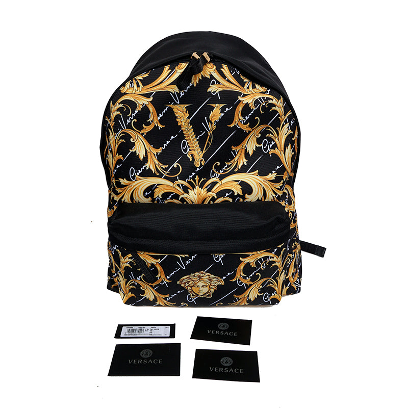 NEW $1,150 VERSACE Black GOLD BAROCCC MEDUSA Signature Print VIRTUS V BACKPACK