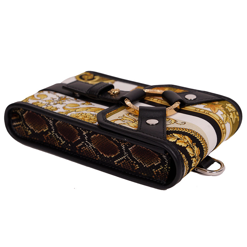 NEW $625 VERSACE Black BONDAGE STRAP Baroque MEDUSA LOGO Phone Travel Pouch BAG