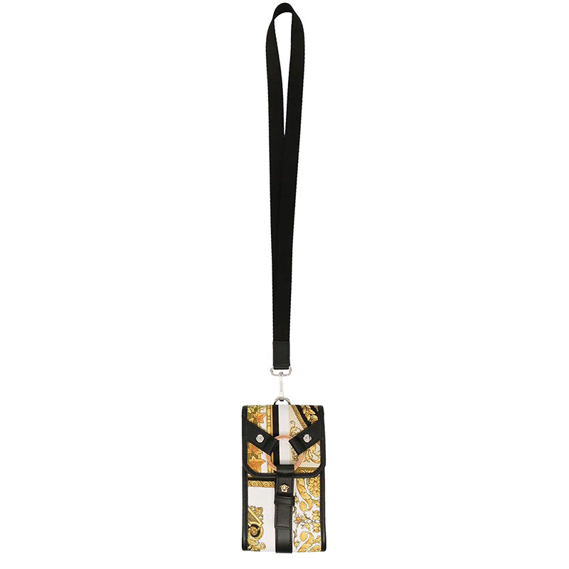 NEW $625 VERSACE Black BONDAGE STRAP Baroque MEDUSA LOGO Phone Travel Pouch BAG