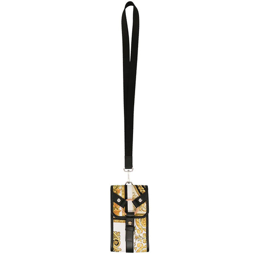 NEW $625 VERSACE Black BONDAGE STRAP Baroque MEDUSA LOGO Phone Travel Pouch BAG