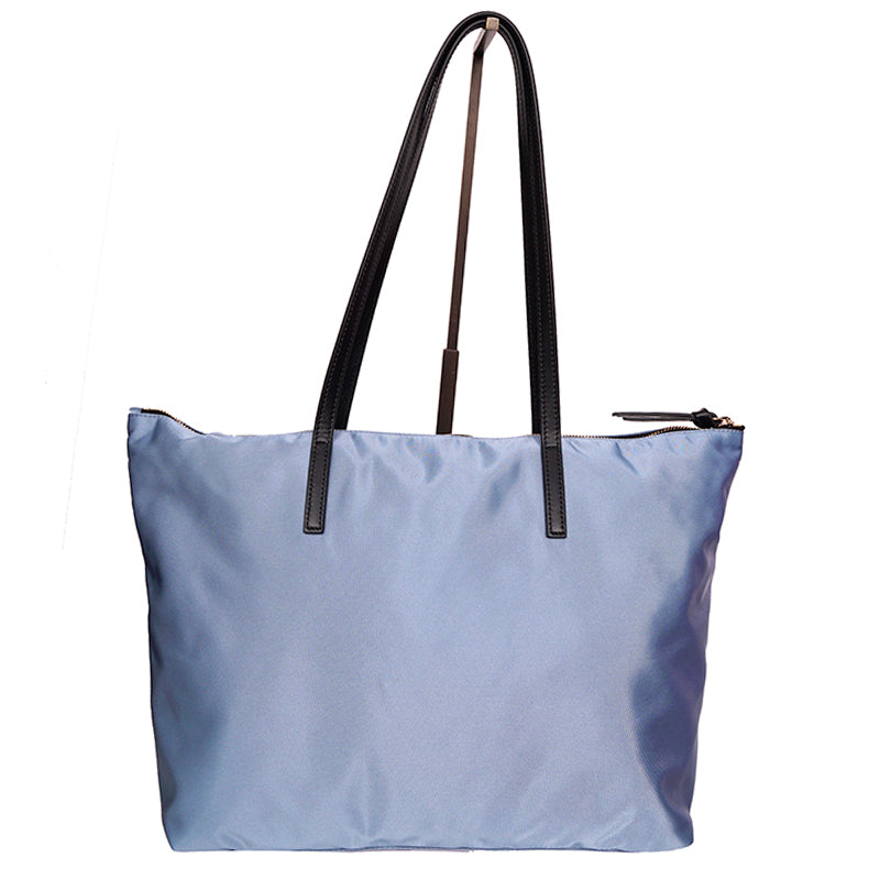 NEW $1,250 VERSACE Blue Nylon GOLD MEDUSA LOGO MEDALLION Leather Straps TOTE BAG