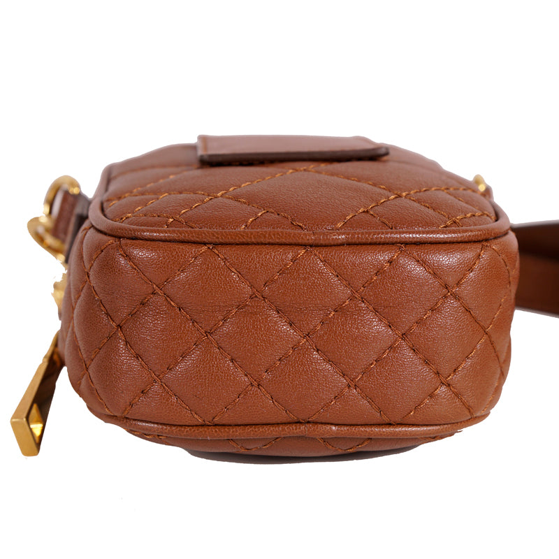 NEW $950 VERSACE RUNWAY Brown GOLD MEDUSA LOGO Quilted Leather Crossbody BAG NWT
