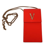 NEW $825 VERSACE RUNWAY Red Leather Barocco V VIRTUS LOGO Crossbody Phone BAG