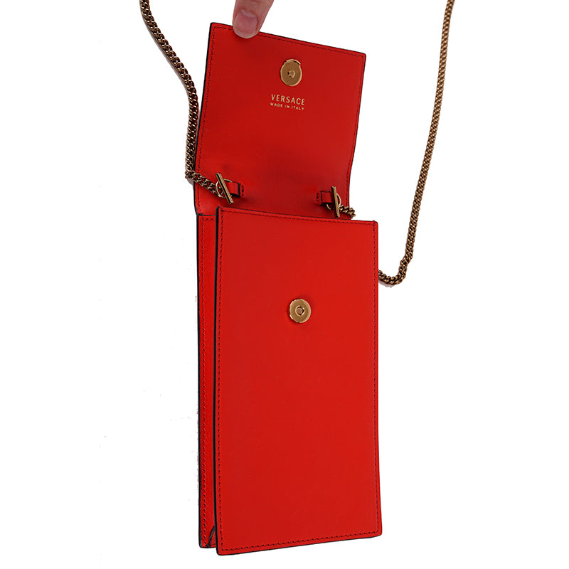 NEW $825 VERSACE RUNWAY Red Leather Barocco V VIRTUS LOGO
