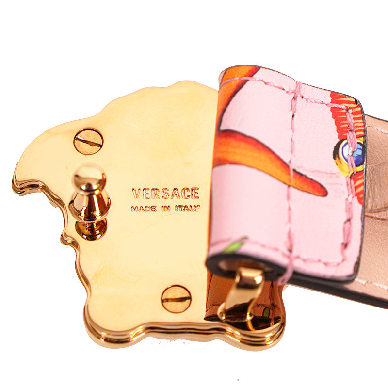 80/32 NEW $395 VERSACE Pink Leather Tresor De La Mer Runway GOLD MEDUSA BELT NWT