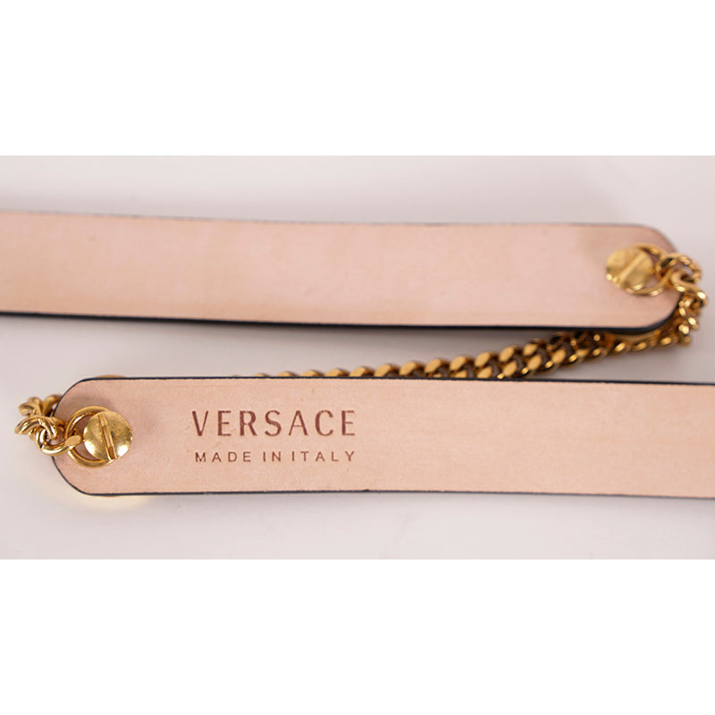 105/42 NEW $725 VERSACE Gold Tone MEDUSA CHAIN-EMBELLISHED Black Leather Waist BELT