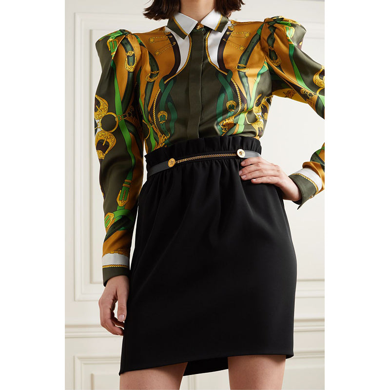 105/42 NEW $725 VERSACE Gold Tone MEDUSA CHAIN-EMBELLISHED Black Leather Waist BELT