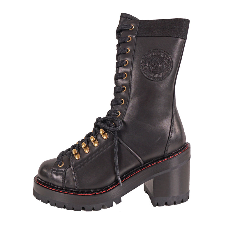 シューズ・サンダルその他 Versace Boot T.25 Calf Leather sz 37.5 NEW $2,050 VERSACE RUNWAY Black Leather CHUNKY HEEL