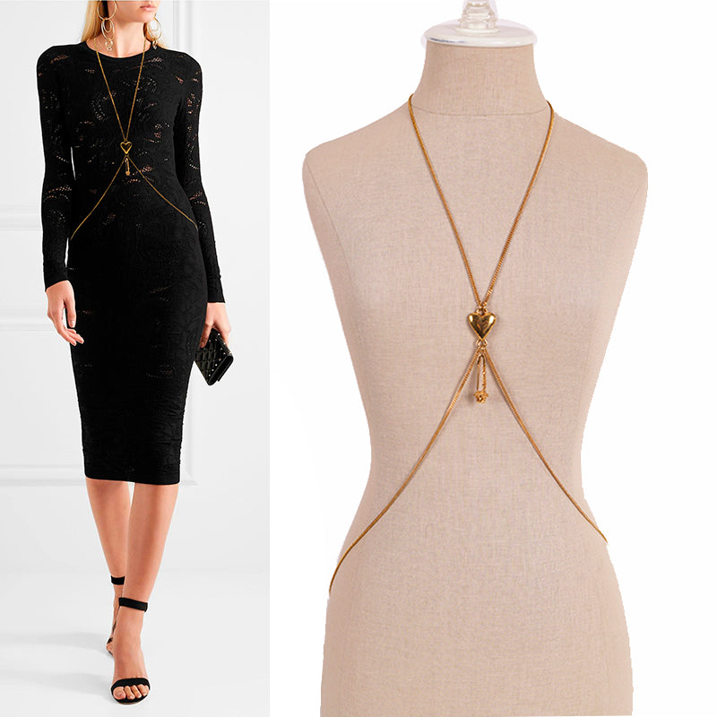 NEW $1095 VERSACE RUNWAY Brass SAFETY PIN MEDUSA HEART Logo BODY CHAIN Necklace