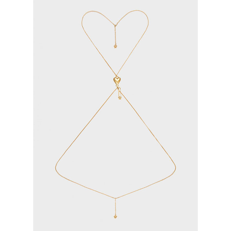 NEW $1095 VERSACE RUNWAY Brass SAFETY PIN MEDUSA HEART Logo BODY CHAIN Necklace