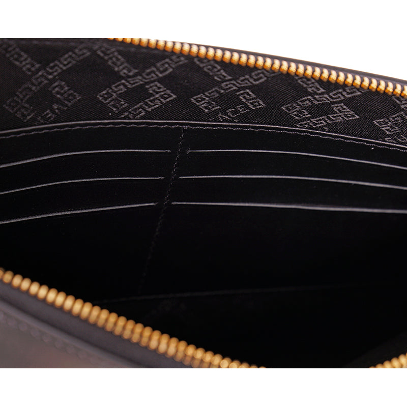 NEW $1095 VERSACE Black TRIBUTE Leather GOLD MEDUSA LOGO Wristlet CLUTCH BAG NIB
