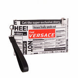 NEW $950 VERSACE White Leather WHITE TABLOID RUNWAY PRINT Wristlet CLUTCH BAG