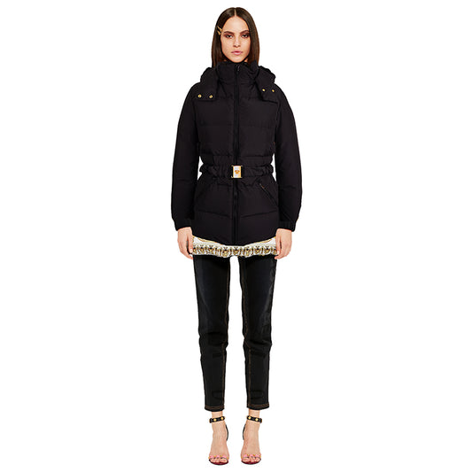 sz 40 NEW $1895 VERSACE Woman's Black GOOSE DOWN Hooded MEDUSA BELT Puffer COAT