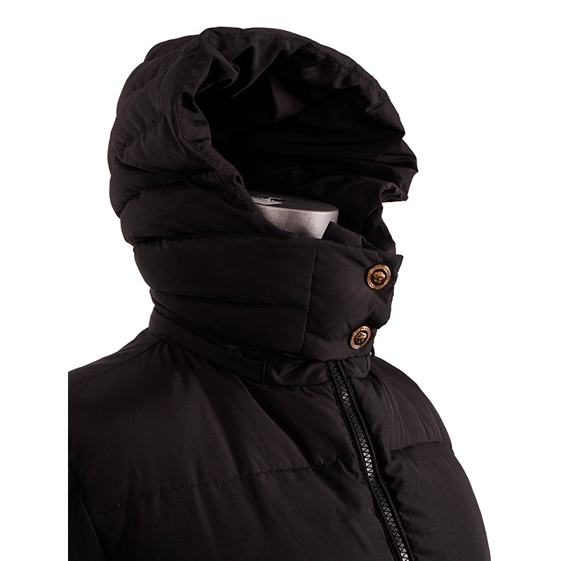 sz 40 NEW $1895 VERSACE Woman's Black GOOSE DOWN Hooded MEDUSA BELT Puffer COAT