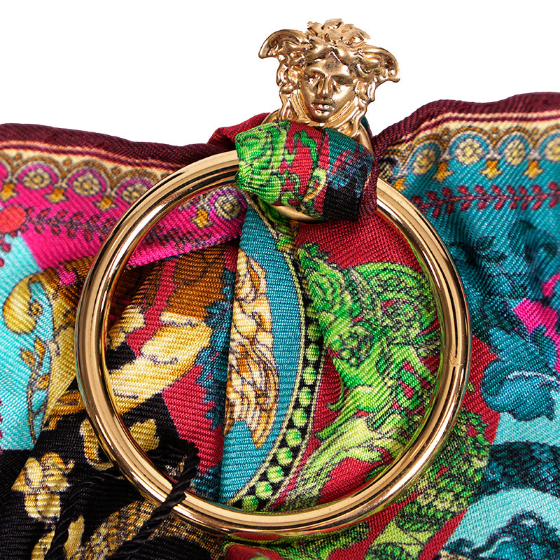 NEW VERSACE VOYAGE BAROCCO SILK SCARF Brass Gold MEDUSA HOOP Pierced EARRINGS