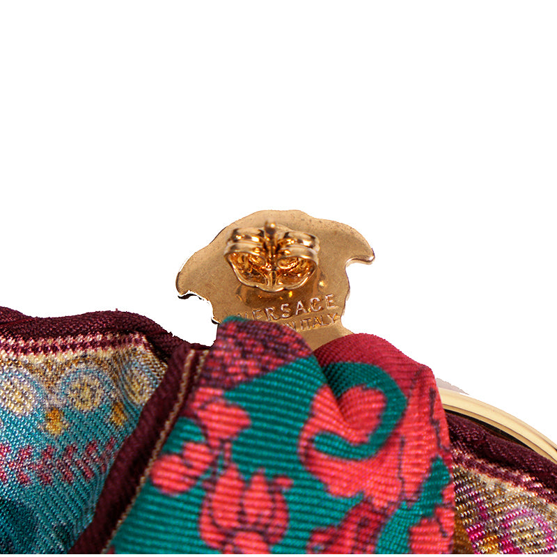 NEW VERSACE VOYAGE BAROCCO SILK SCARF Brass Gold MEDUSA HOOP Pierced EARRINGS