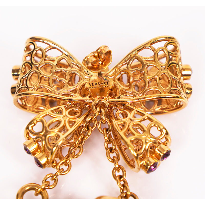 NEW $1,195 VERSACE RUNWAY Yellow Glass MEDUSA PERFUME BOTTLE Bow Drop EARRINGS