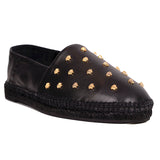 44 US 11 NEW $575 VERSACE Mens Black Leather GOLD MEDUSA STUDS Espadrilles FLATS