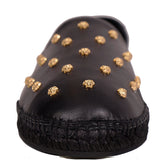 44 US 11 NEW $575 VERSACE Mens Black Leather GOLD MEDUSA STUDS Espadrilles FLATS