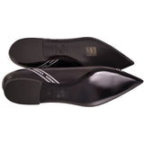 37 & 38 NEW $695 VERSACE Black Leather TICKER TAPE LOGO Pointed Toe BALLET FLATS