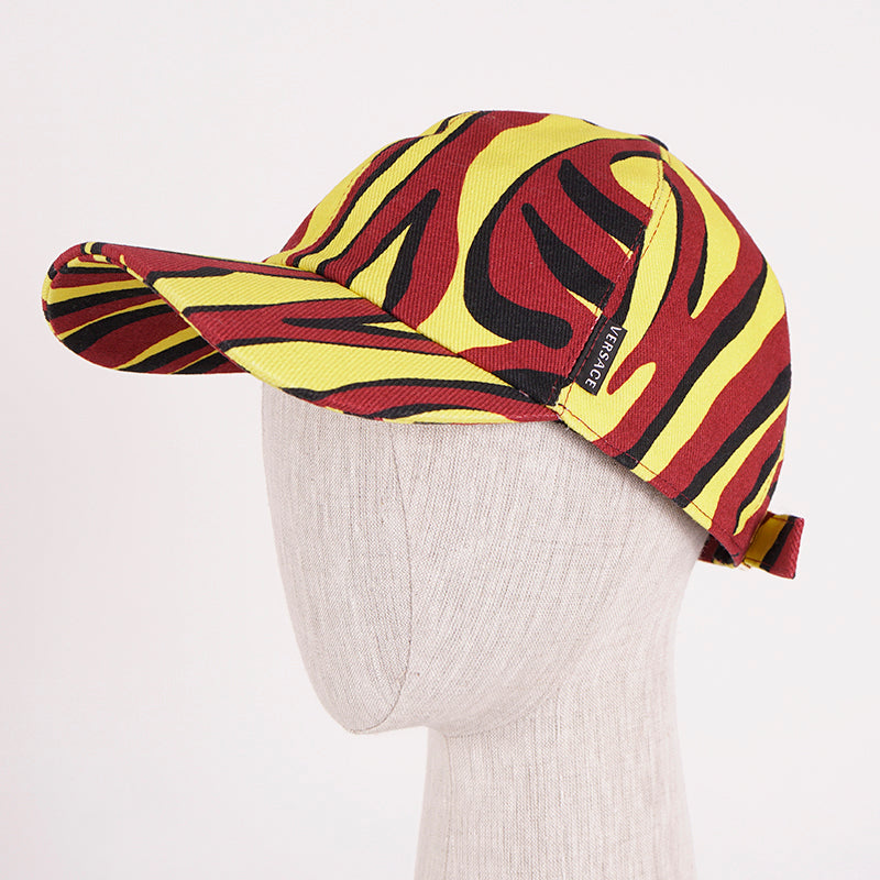 60 L NEW $425 VERSACE Mens Black Yellow Red EXOTIC ANIMAL PRINT BASEBALL CAP HAT