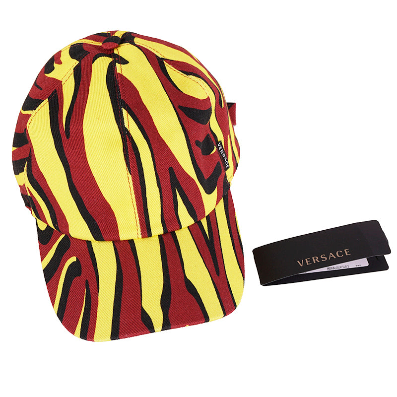 60 L NEW $425 VERSACE Mens Black Yellow Red EXOTIC ANIMAL PRINT BASEBALL CAP HAT