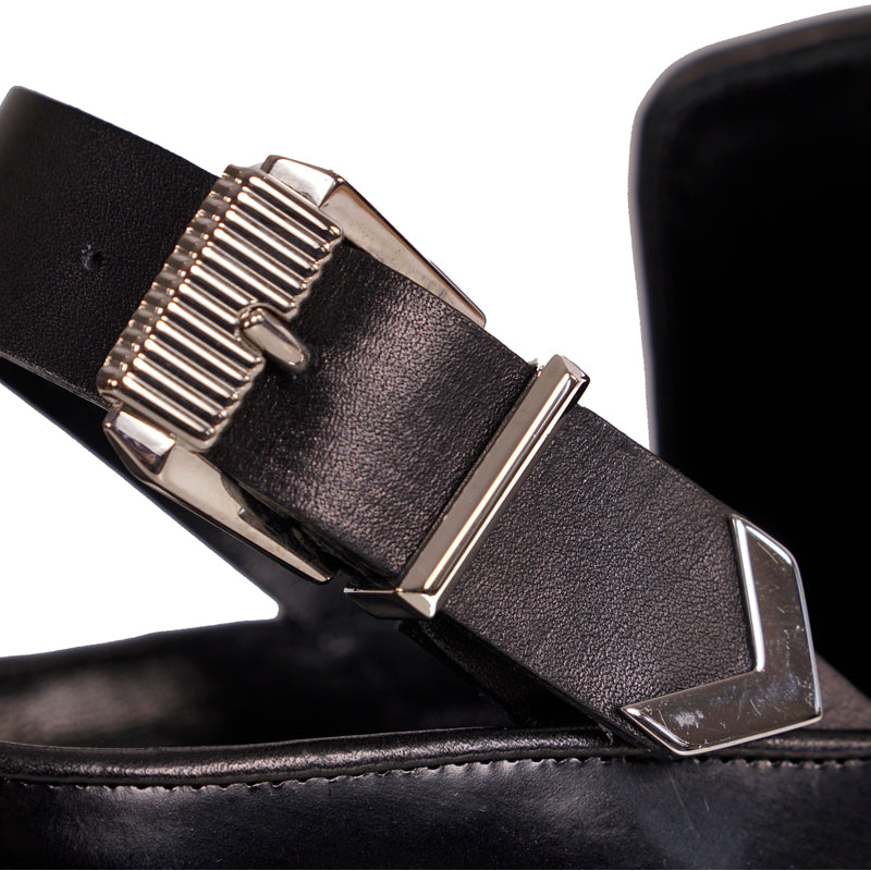 37 NEW $1,396 VERSACE RUNWAY Black Leather Western V COWBOY SLINGBACK HEELS Pump