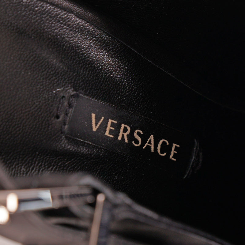 37 NEW $1,396 VERSACE RUNWAY Black Leather Western V COWBOY SLINGBACK HEELS Pump