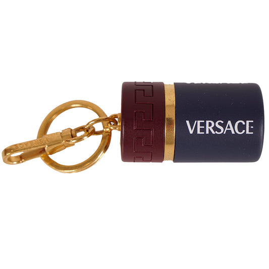 NEW $825 VERSACE Red Navy Gold Tone Metal MEDUSA LOGO Bag Fob BATTERY KEYRING