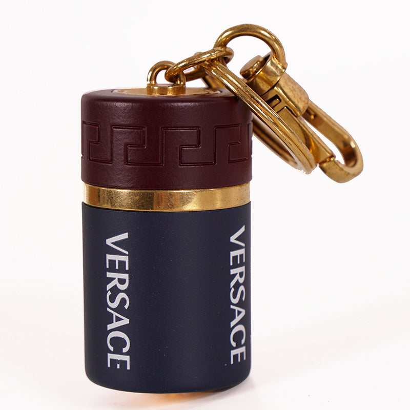 NEW $825 VERSACE Red Navy Gold Tone Metal MEDUSA LOGO Bag Fob BATTERY KEYRING