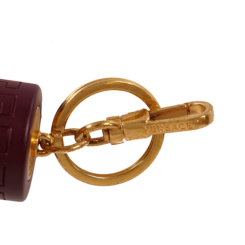 NEW $825 VERSACE Red Navy Gold Tone Metal MEDUSA LOGO Bag Fob BATTERY KEYRING