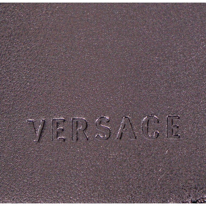 NEW $395 VERSACE Black Leather VIRTUS V LOGO Gold Tone Large BAG FOB KEYRING NIB