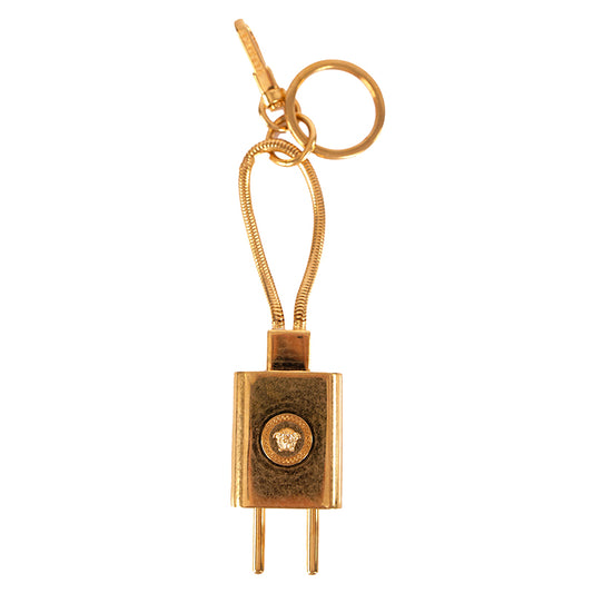 NEW $450 VERSACE RUNWAY GoldTone Metal MEDUSA LOGO Bag Fob POWER PLUG KEYRING