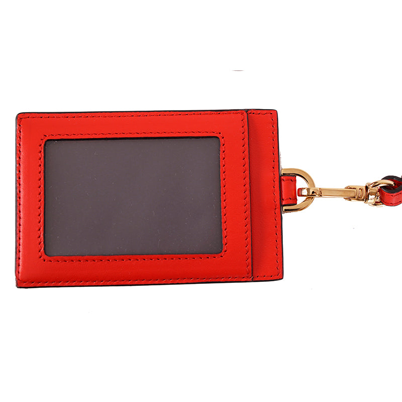 NEW $375 VERSACE Red Leather GOLD BAROCCO V LOGO VIRTUS Lanyard ID CARD CASE